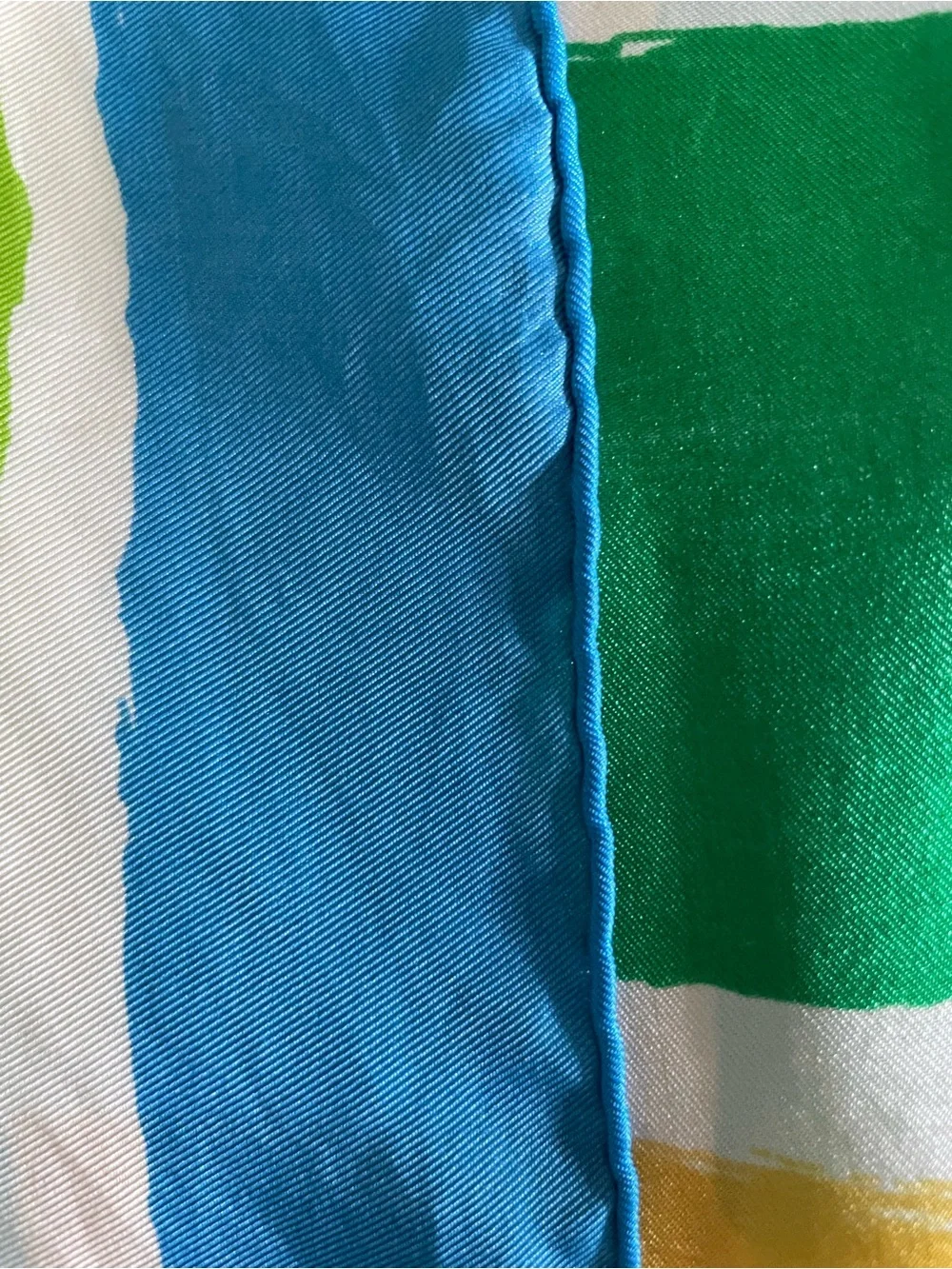 Vintage Silk Rayon Scarf 26” Square Abstract Geometric Green Blue Yellow